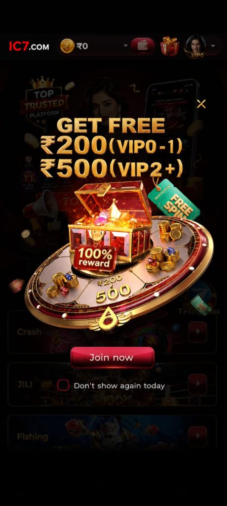 IC7 Game join now promo with welcome and VIP bonus art